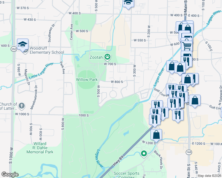 map of restaurants, bars, coffee shops, grocery stores, and more near 41 West 800 South in Logan
