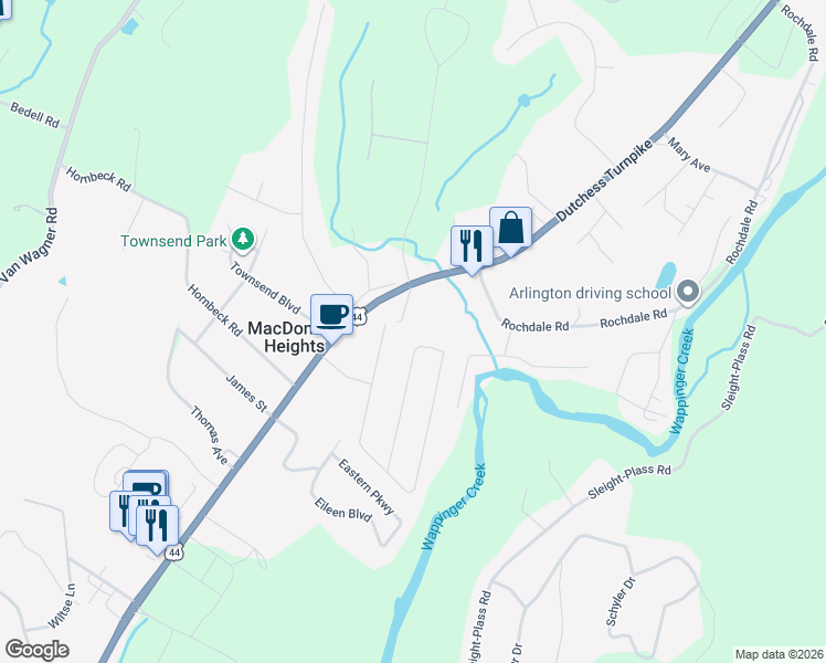 map of restaurants, bars, coffee shops, grocery stores, and more near 14 Whipple Way in Poughkeepsie