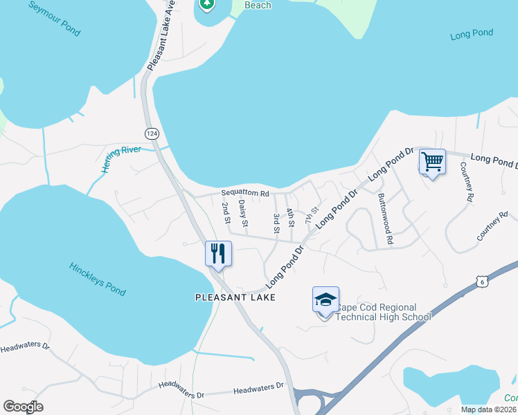 map of restaurants, bars, coffee shops, grocery stores, and more near 51 Sequattom Road in Harwich