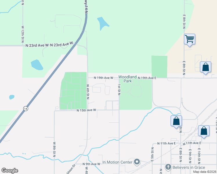 map of restaurants, bars, coffee shops, grocery stores, and more near 1800 West 4th Street North in Newton