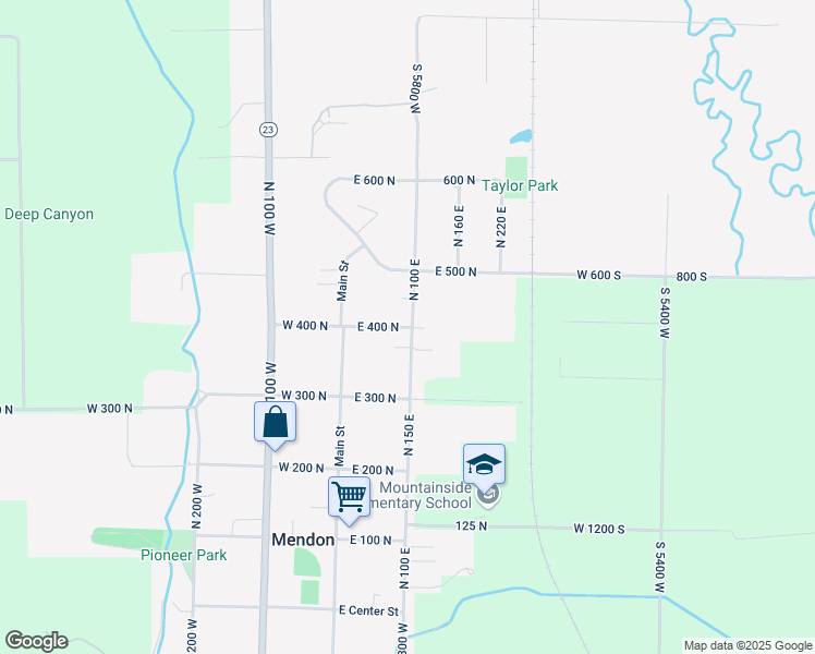 map of restaurants, bars, coffee shops, grocery stores, and more near 97 East 400 North in Mendon