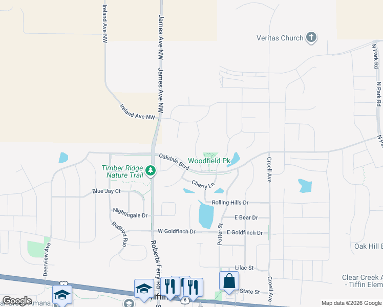 map of restaurants, bars, coffee shops, grocery stores, and more near 910 Horizon Drive in Tiffin