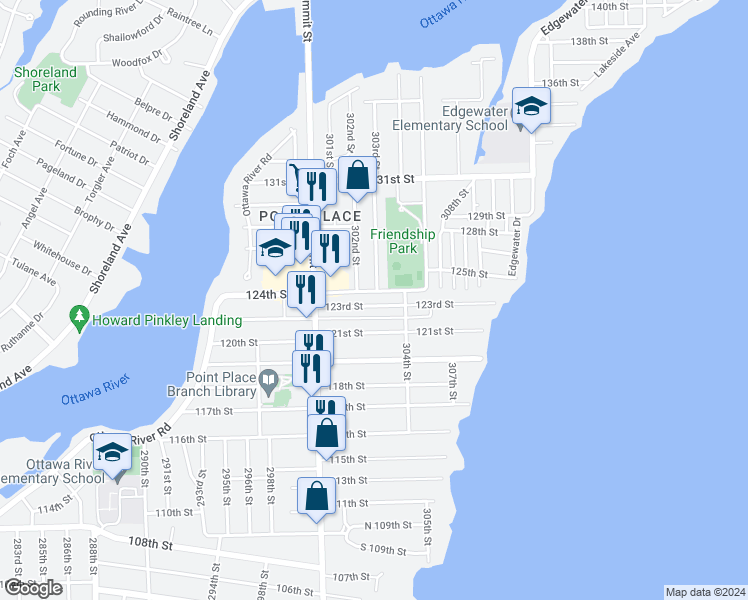 map of restaurants, bars, coffee shops, grocery stores, and more near 2909 123rd Street in Toledo