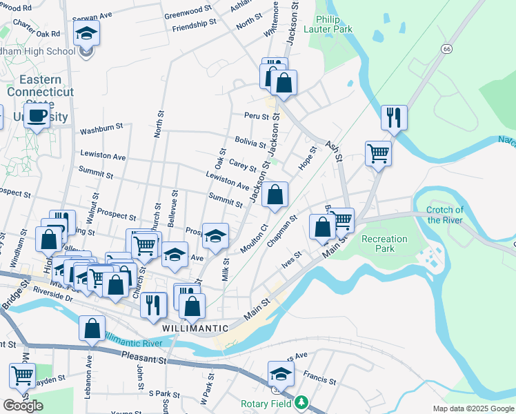 map of restaurants, bars, coffee shops, grocery stores, and more near 4 Grove Place in Windham