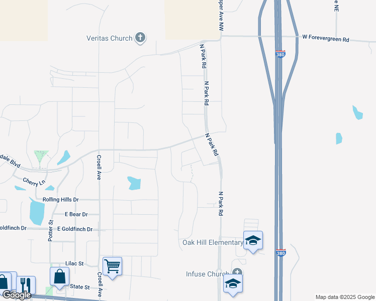 map of restaurants, bars, coffee shops, grocery stores, and more near 2992 North Park Road in Tiffin