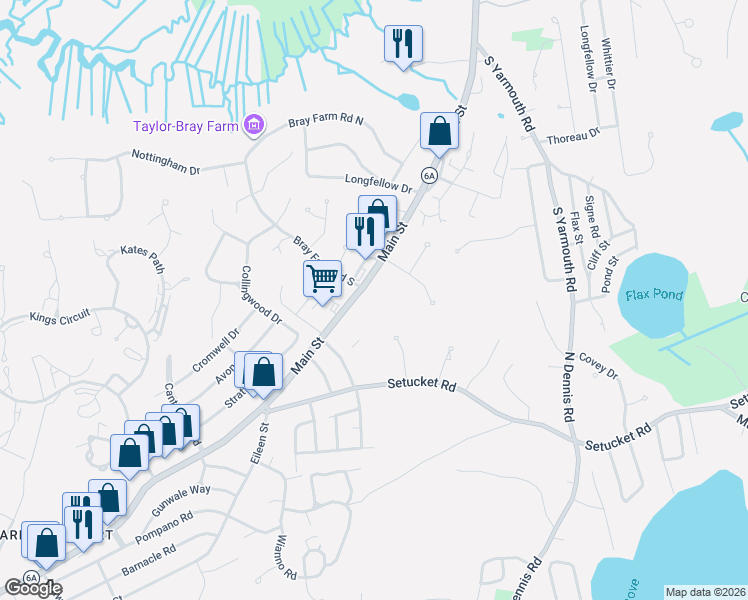 map of restaurants, bars, coffee shops, grocery stores, and more near 939 Massachusetts 6A in Yarmouth