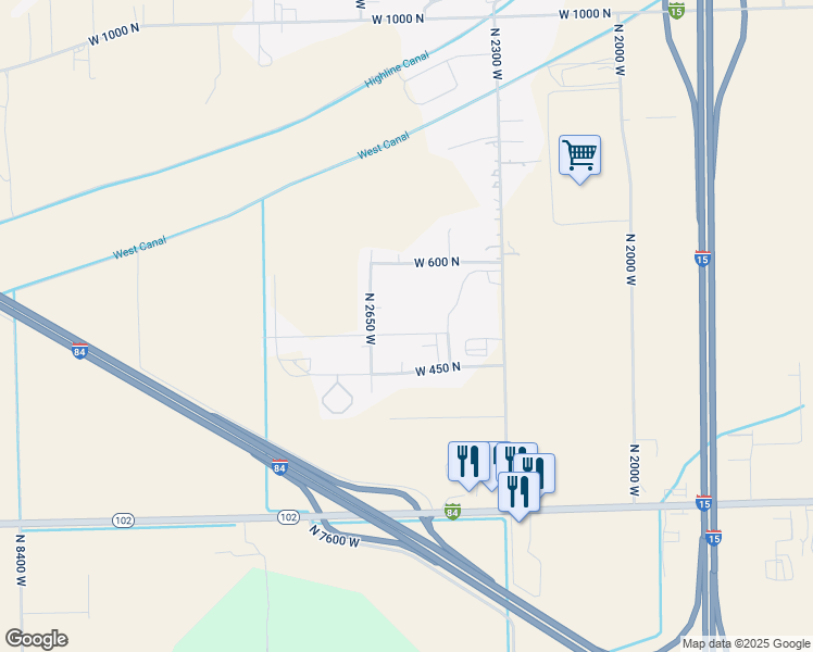 map of restaurants, bars, coffee shops, grocery stores, and more near 2568 West 500 North in Tremonton
