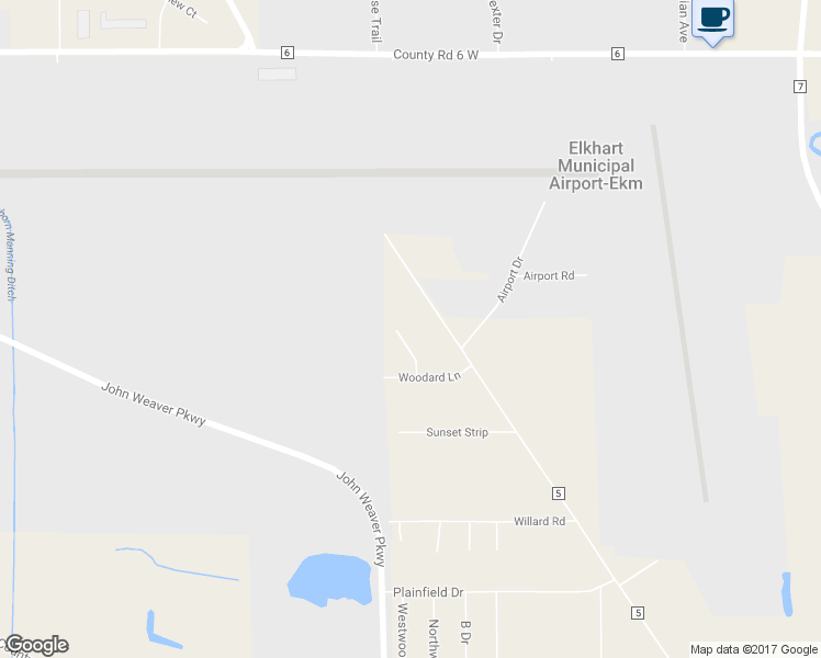 map of restaurants, bars, coffee shops, grocery stores, and more near 53562 Woodard Court in Elkhart