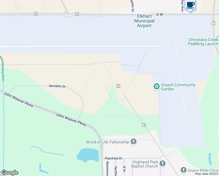 map of restaurants, bars, coffee shops, grocery stores, and more near 53562 Woodard Court in Elkhart