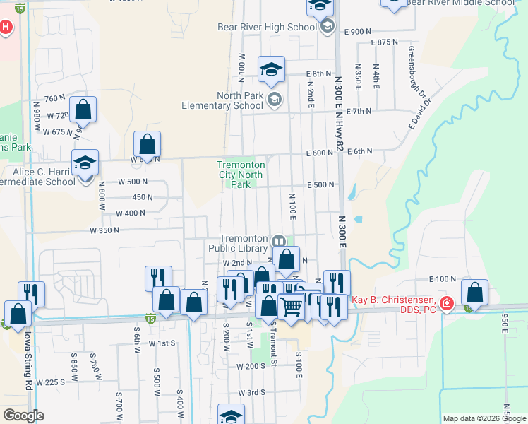 map of restaurants, bars, coffee shops, grocery stores, and more near 379 North Tremont Street in Tremonton