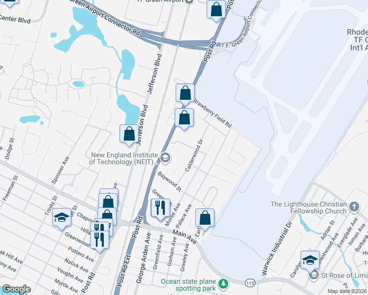map of restaurants, bars, coffee shops, grocery stores, and more near 60 Fisher Avenue in Warwick