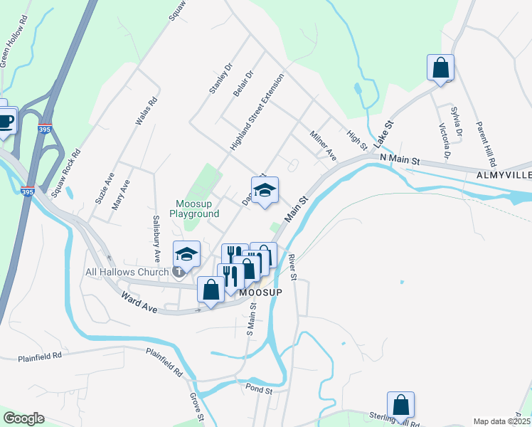 map of restaurants, bars, coffee shops, grocery stores, and more near 35 Church Street in Plainfield