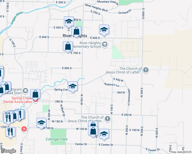 map of restaurants, bars, coffee shops, grocery stores, and more near 27 Spring Creek Parkway in Providence