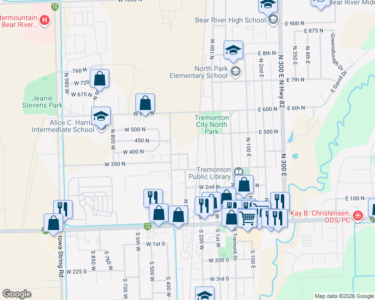 map of restaurants, bars, coffee shops, grocery stores, and more near 272 West 400 North in Tremonton