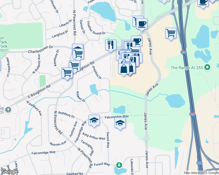 map of restaurants, bars, coffee shops, grocery stores, and more near 510 Preston Drive in Bolingbrook