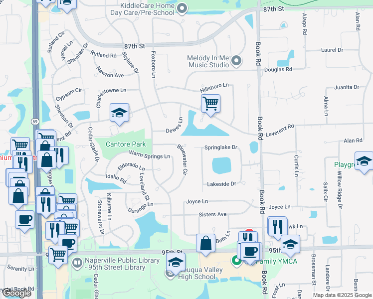 map of restaurants, bars, coffee shops, grocery stores, and more near 2312 Sedgwick Court in Naperville