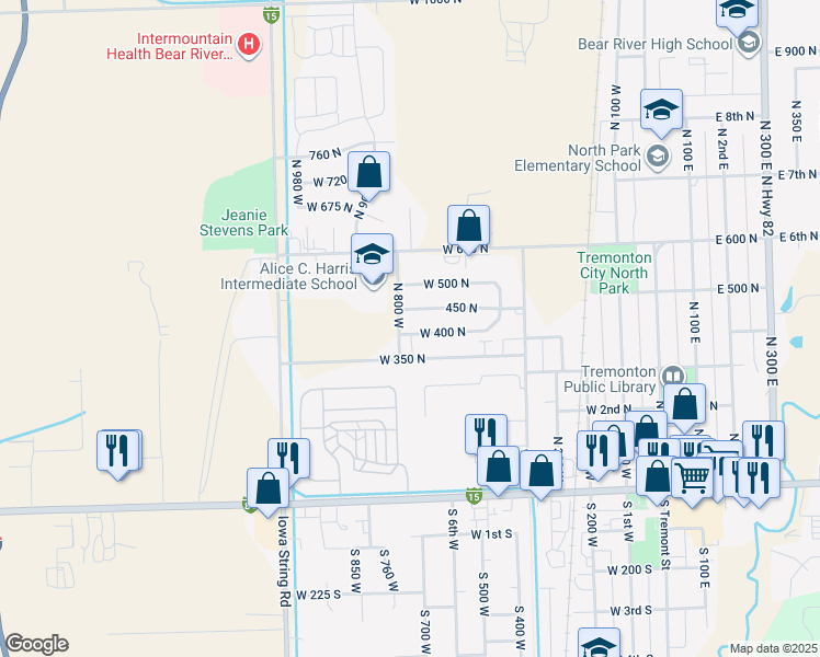 map of restaurants, bars, coffee shops, grocery stores, and more near 770 West 400 North in Tremonton