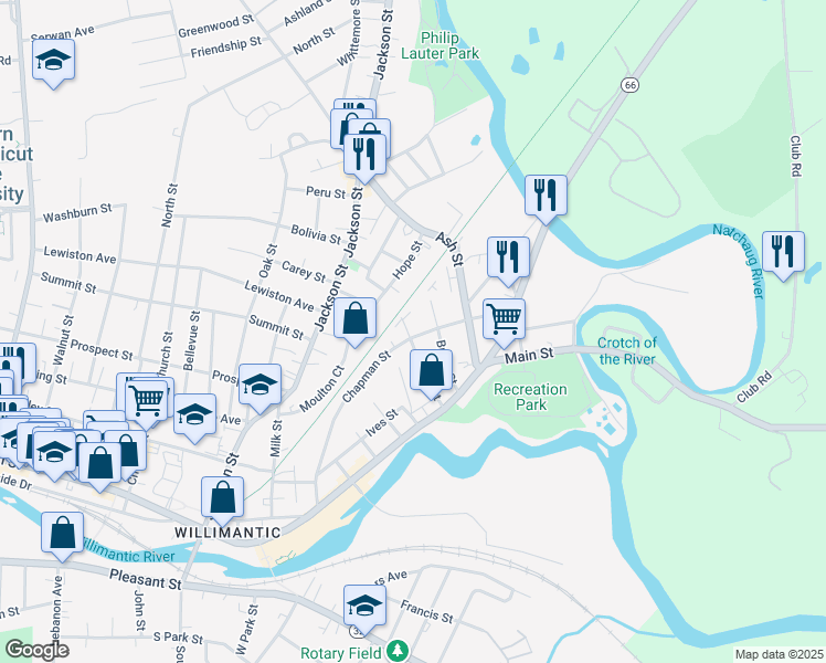 map of restaurants, bars, coffee shops, grocery stores, and more near 146 Chapman Street in Windham