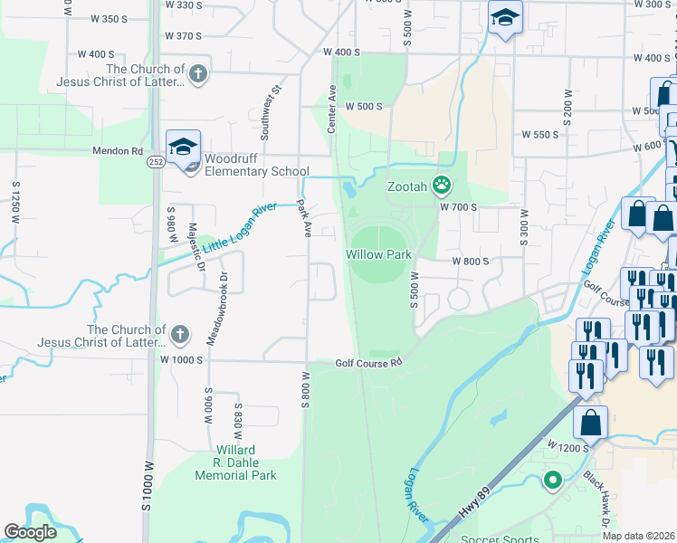 map of restaurants, bars, coffee shops, grocery stores, and more near 826 South 670 West in Logan