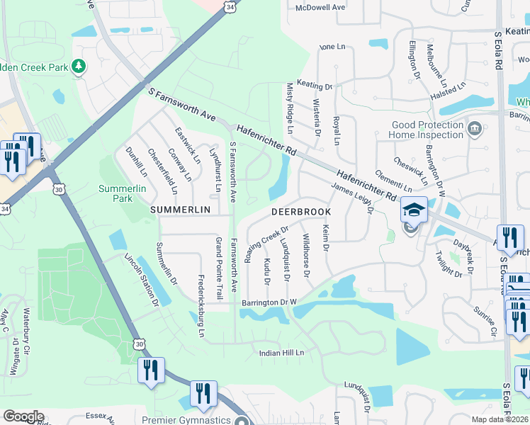 map of restaurants, bars, coffee shops, grocery stores, and more near 1828 Diamond Creek Lane in Aurora