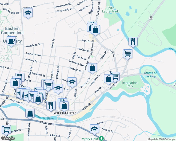 map of restaurants, bars, coffee shops, grocery stores, and more near 4 Grove Place in Windham