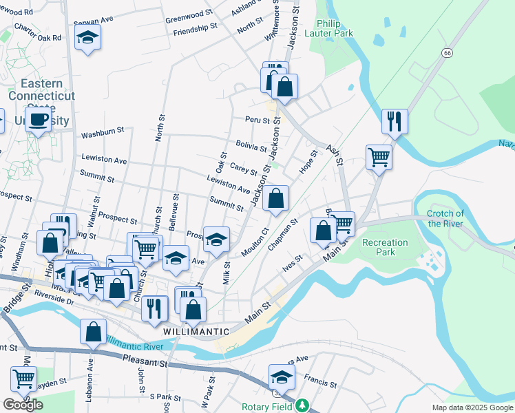 map of restaurants, bars, coffee shops, grocery stores, and more near 4 Grove Place in Windham