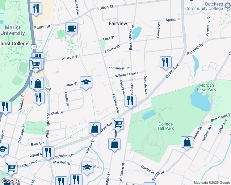 map of restaurants, bars, coffee shops, grocery stores, and more near 39 Fairview Avenue in Poughkeepsie
