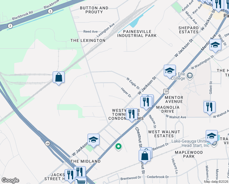 map of restaurants, bars, coffee shops, grocery stores, and more near 200 Michael Court in Painesville