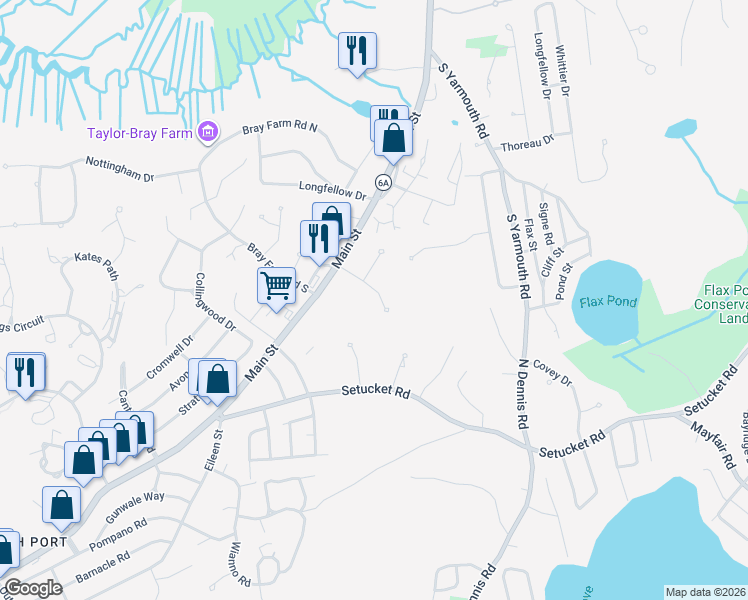 map of restaurants, bars, coffee shops, grocery stores, and more near 31 Alexander Drive in Yarmouth