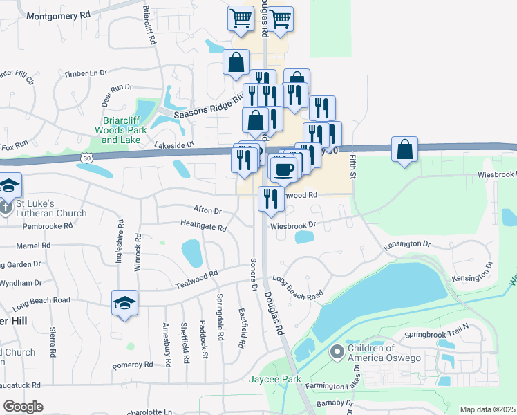 map of restaurants, bars, coffee shops, grocery stores, and more near 5 Sonora Drive in Montgomery