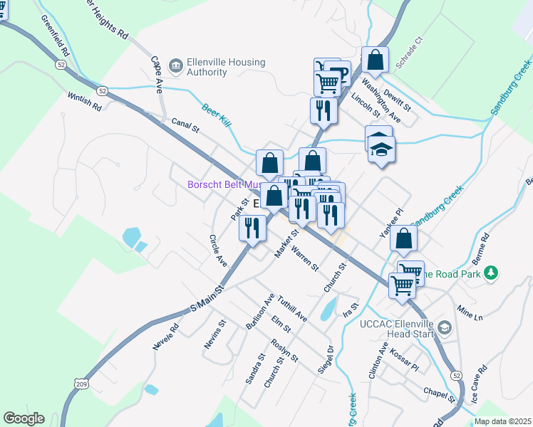 map of restaurants, bars, coffee shops, grocery stores, and more near in Ellenville