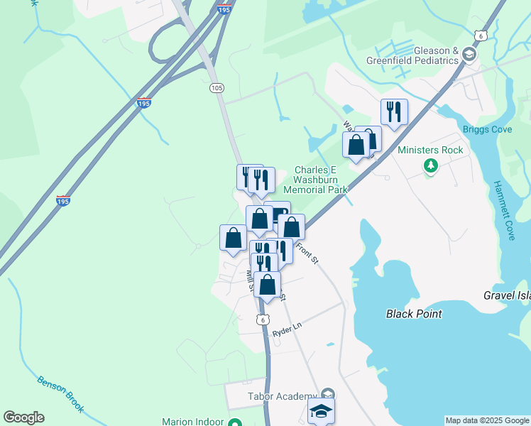 map of restaurants, bars, coffee shops, grocery stores, and more near Front Street in Marion