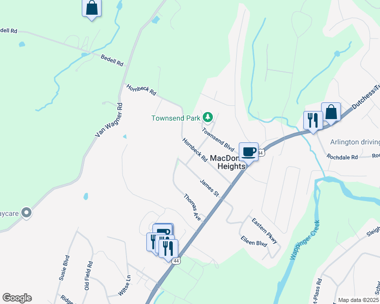 map of restaurants, bars, coffee shops, grocery stores, and more near 29 Hornbeck Road in Poughkeepsie