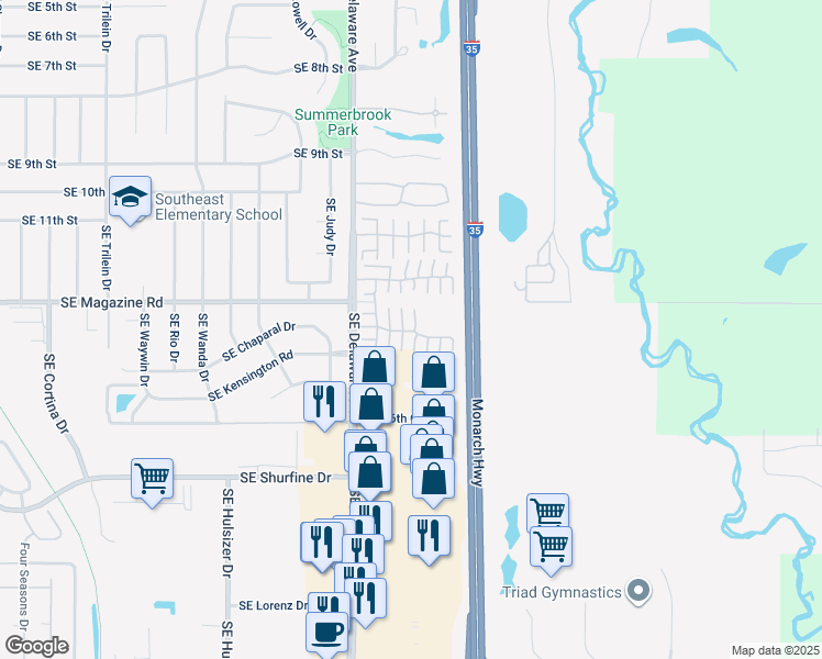 map of restaurants, bars, coffee shops, grocery stores, and more near 1517 Southeast Delaware Avenue in Ankeny