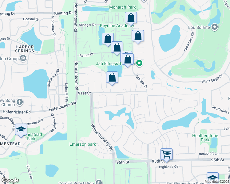 map of restaurants, bars, coffee shops, grocery stores, and more near 236 91st Street in Naperville