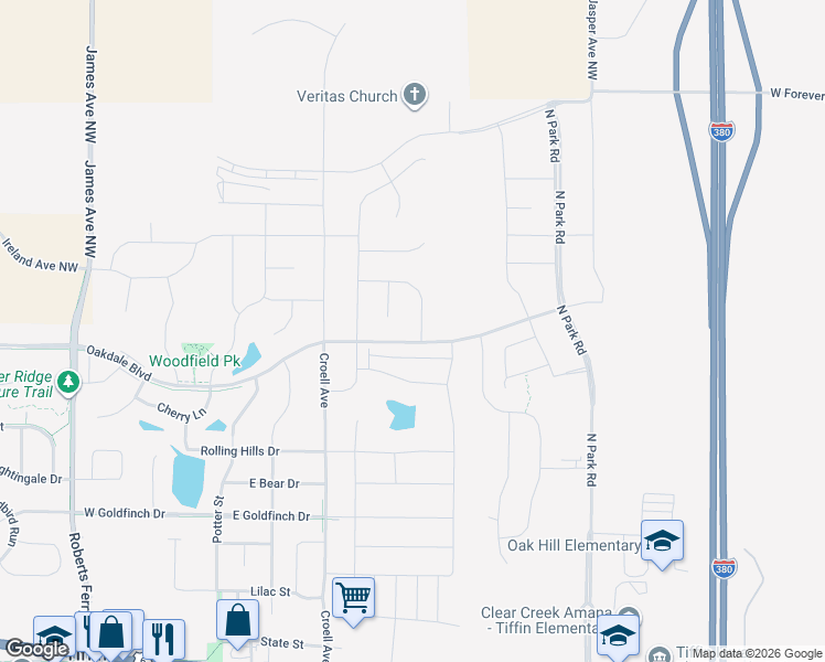 map of restaurants, bars, coffee shops, grocery stores, and more near 1500 North Croell Avenue in Tiffin