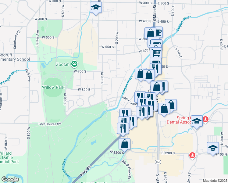 map of restaurants, bars, coffee shops, grocery stores, and more near 270 West 815 South in Logan