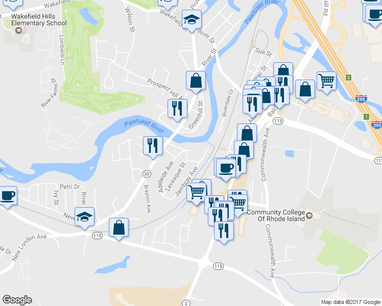 map of restaurants, bars, coffee shops, grocery stores, and more near 6 Odonnell Avenue in Warwick