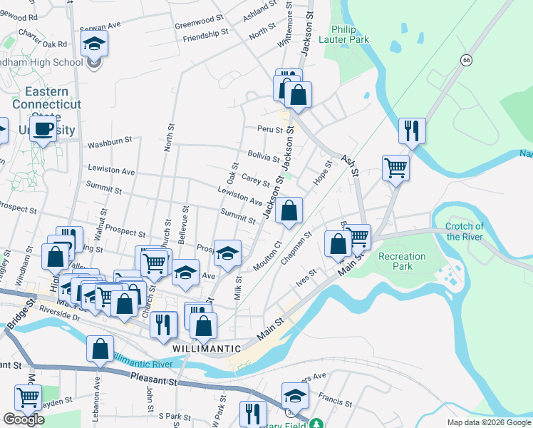 map of restaurants, bars, coffee shops, grocery stores, and more near 4 Grove Place in Windham
