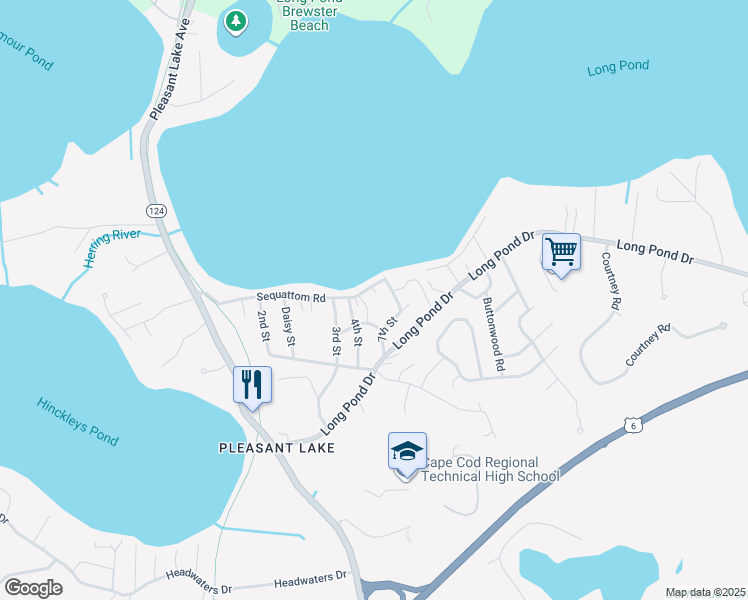 map of restaurants, bars, coffee shops, grocery stores, and more near 85 Sequattom Road in Harwich