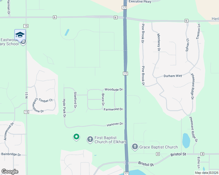map of restaurants, bars, coffee shops, grocery stores, and more near 22117 Woodside Drive in Bristol