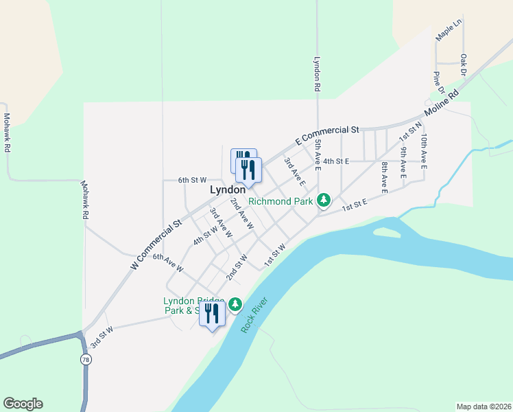 map of restaurants, bars, coffee shops, grocery stores, and more near 207 1st Avenue in Lyndon