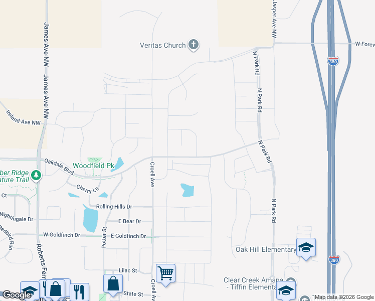 map of restaurants, bars, coffee shops, grocery stores, and more near 1500 North Croell Avenue in Tiffin