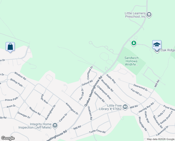 map of restaurants, bars, coffee shops, grocery stores, and more near 13 Courtland Drive in Sandwich