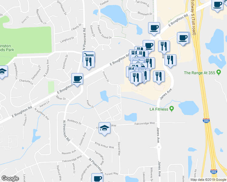 map of restaurants, bars, coffee shops, grocery stores, and more near 511 Preston Drive in Bolingbrook