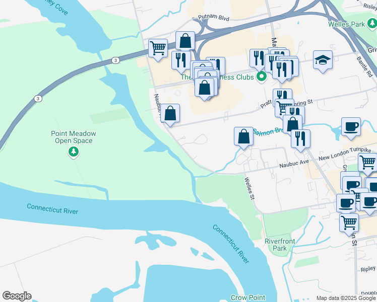 map of restaurants, bars, coffee shops, grocery stores, and more near 256 Naubuc Avenue in Glastonbury