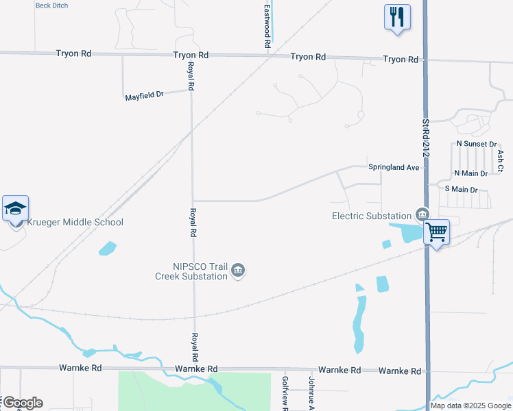 map of restaurants, bars, coffee shops, grocery stores, and more near 2903 Springland Avenue in Michigan City