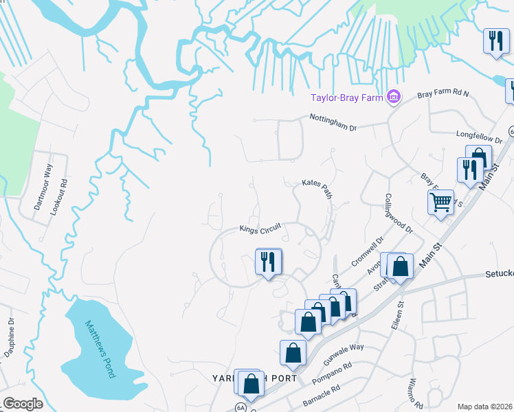 map of restaurants, bars, coffee shops, grocery stores, and more near 9 Forest Gate in Yarmouth