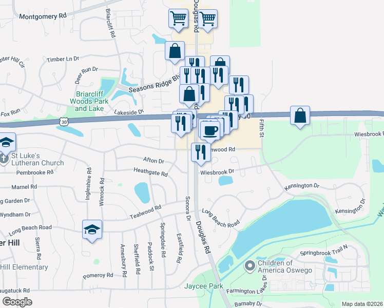 map of restaurants, bars, coffee shops, grocery stores, and more near 5 Sonora Drive in Montgomery