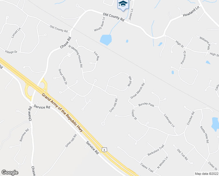 map of restaurants, bars, coffee shops, grocery stores, and more near 2 Wolf Hill in Sandwich